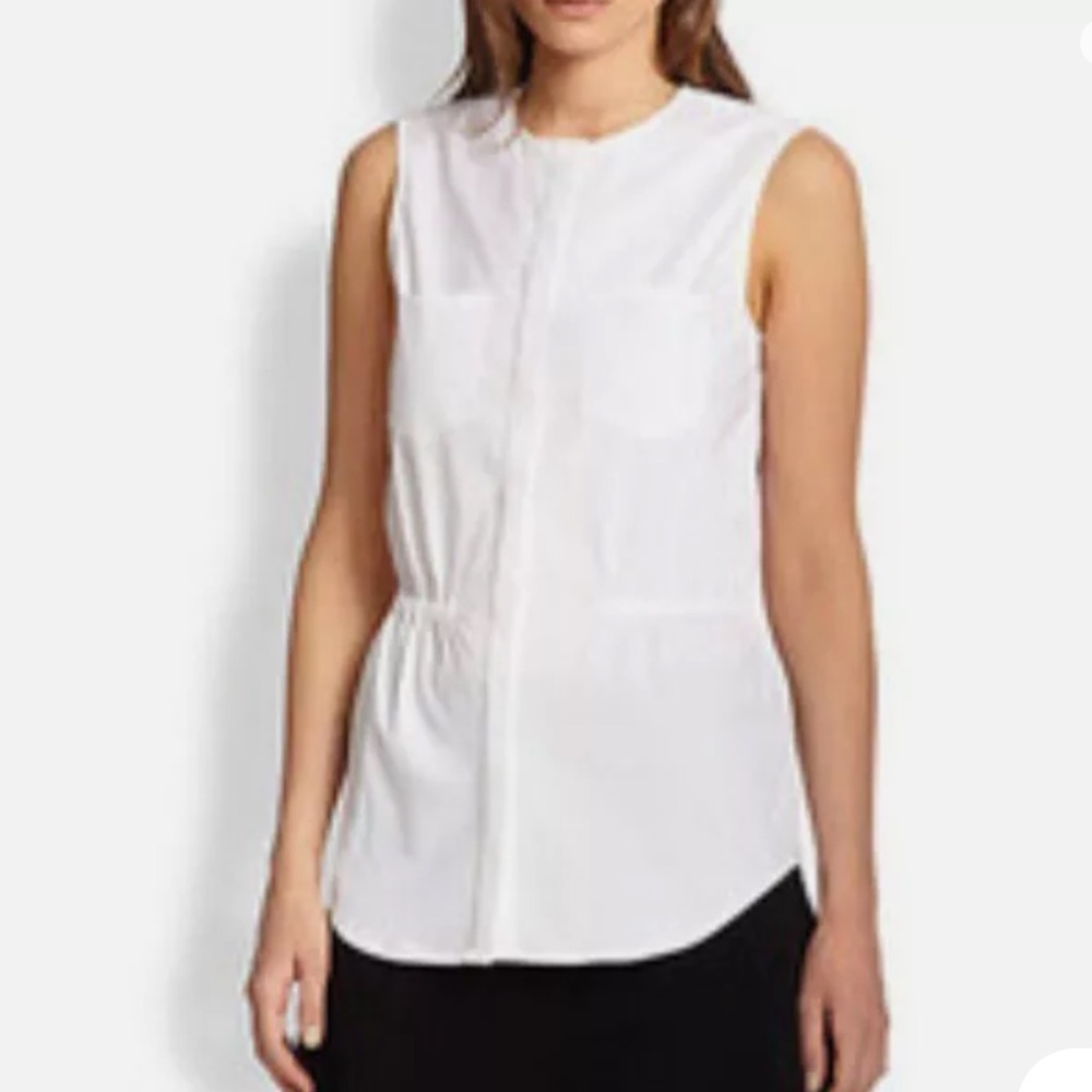 Theory Women's Kenan Gathered Luxe Sleeveless Button Down Blouse